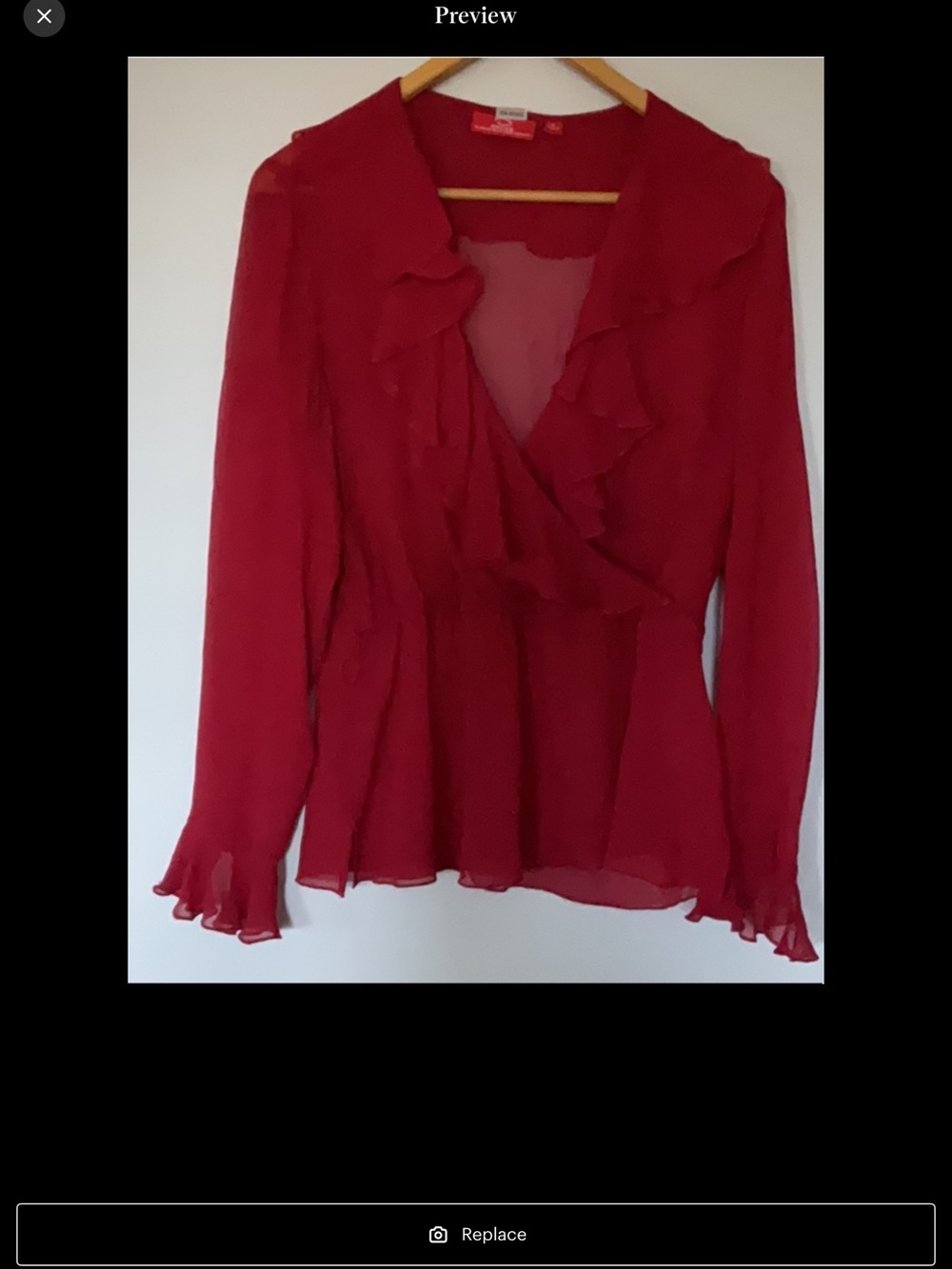 Oscar de la Renta Crimson Ruffle Wrap Blouse